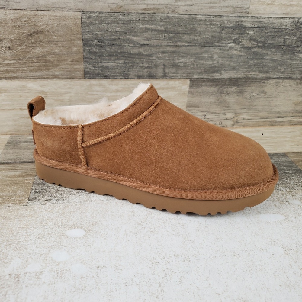 UGG Classic Micro Womens Slipper Sz 7 Chestnut Brown Suede Shearling Round Toe